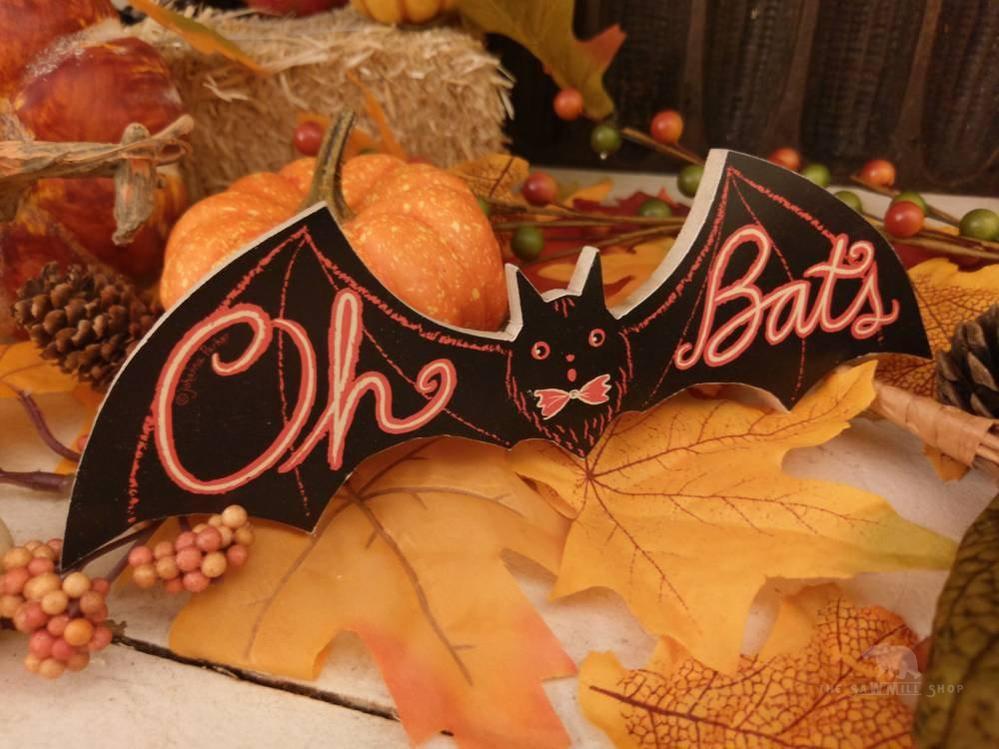 Johanna Parker Retro "Oh Bats" Wood Bat Cutout Vintage Style Halloween Decor-The Sawmill Shop