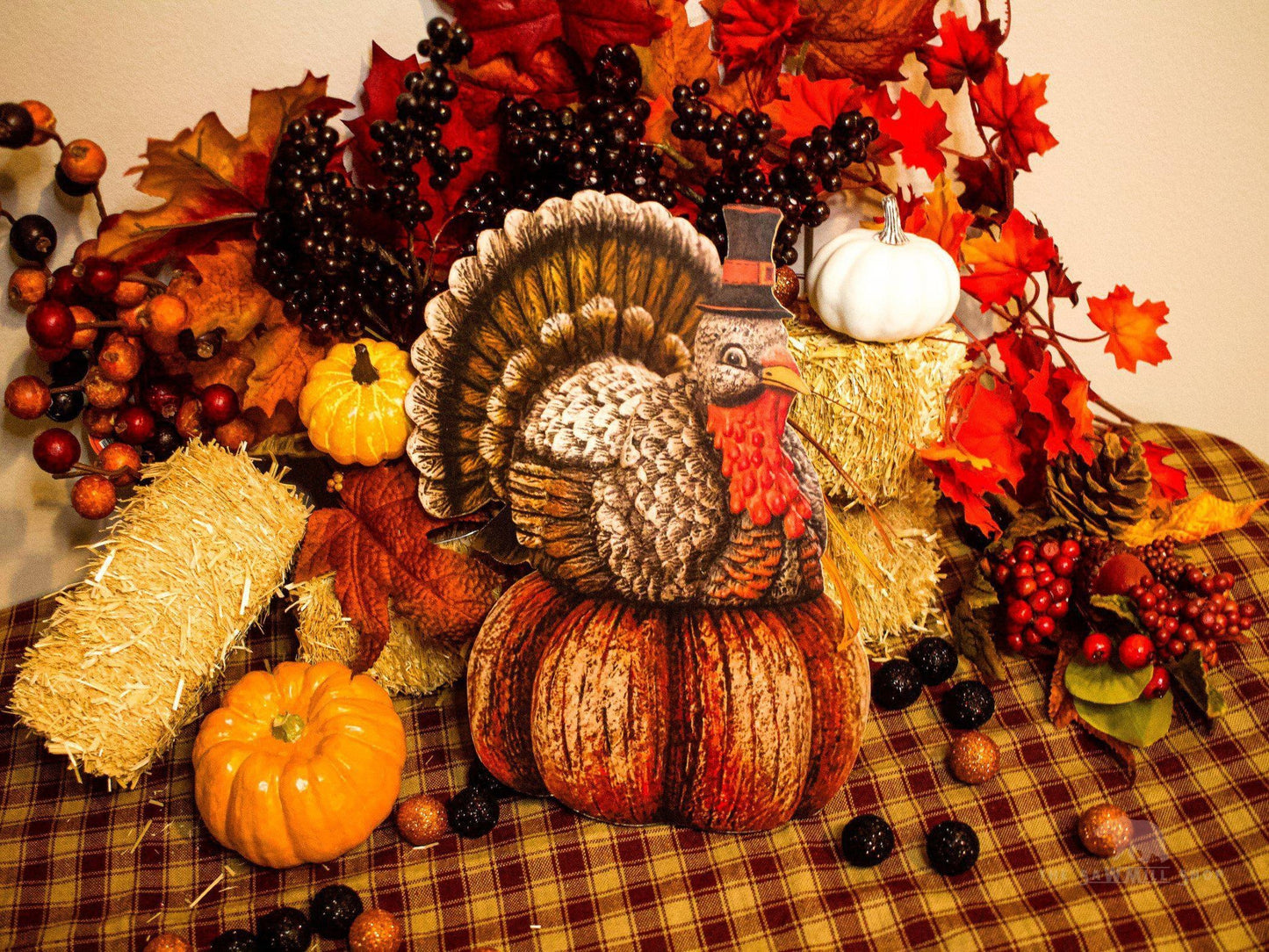 Johanna Parker Standing Turkey on Pumpkin Thanksgiving/Fall Decor Wood Cutout-The Sawmill Shop