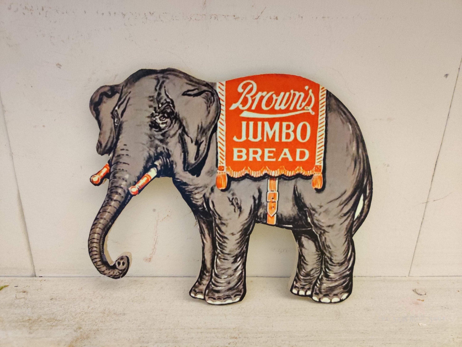 Retro Brown's Jumbo Bread Circus Elephant Wood Cutout-The Sawmill Shop