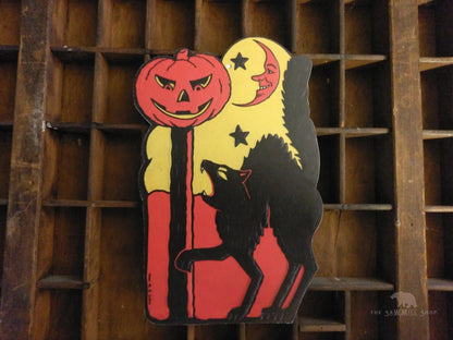 Retro Cat Pumpkin and Moon Artwork Wood Cutout-The Sawmill Shop