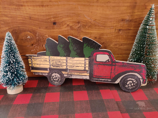 Retro Christmas Truck Personalized Decor Wood Cutout-The Sawmill Shop
