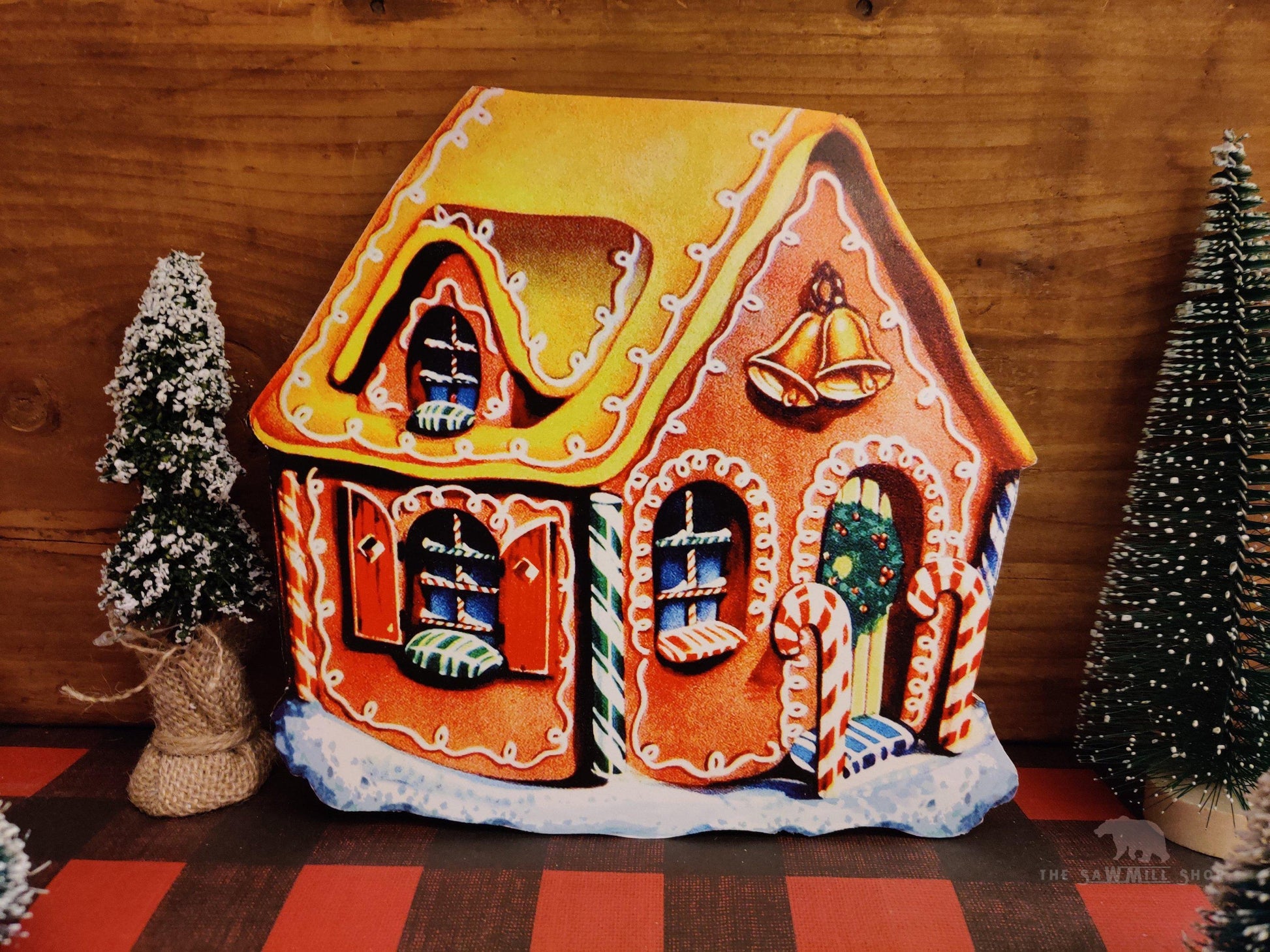 Retro Gingerbread House Christmas Wood Cutout-The Sawmill Shop