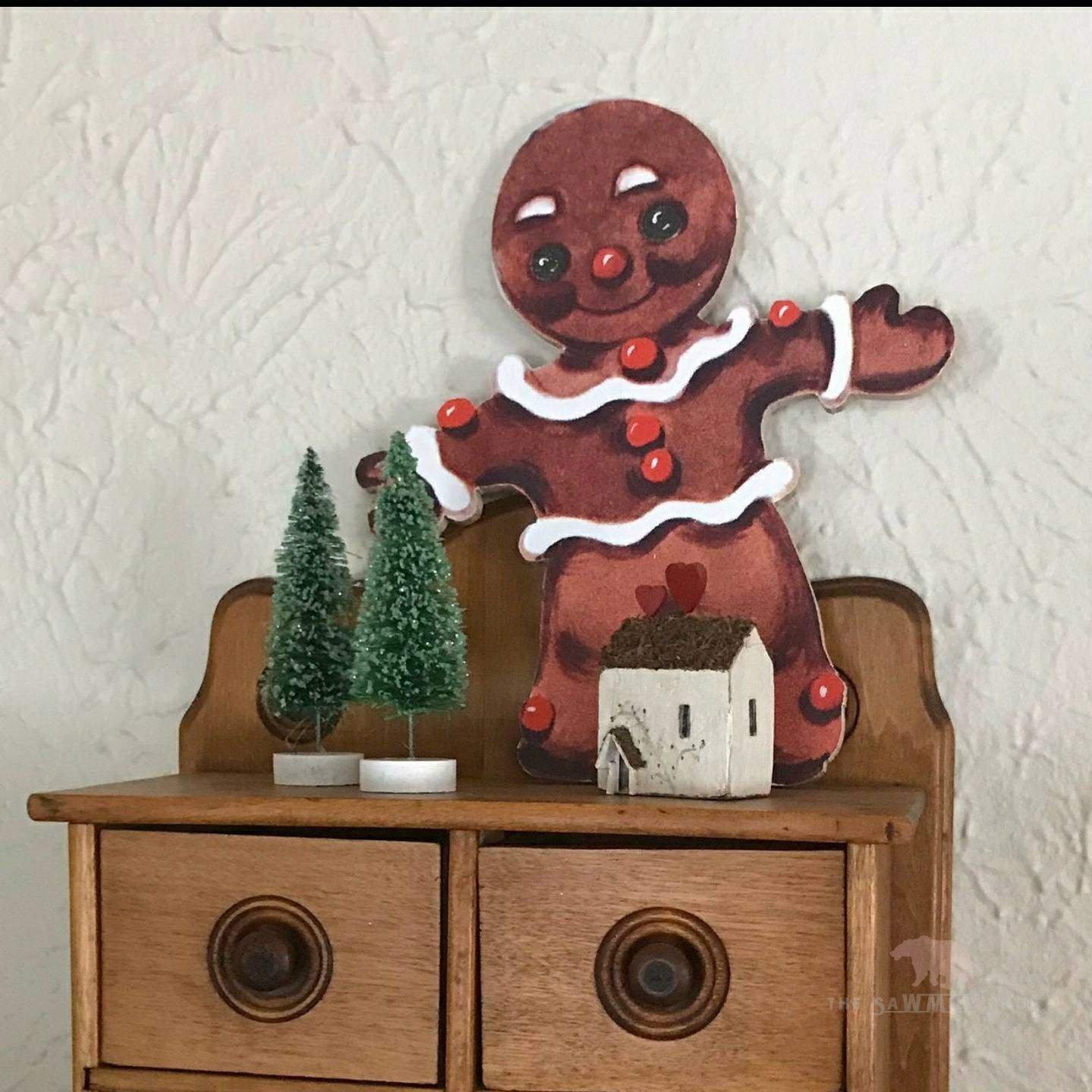 Retro Gingerbread Man Christmas Wood Cutout-The Sawmill Shop