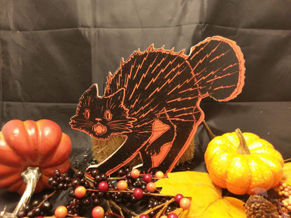 Retro Halloween Black and Orange Scaredy Cat Wood Cutout-The Sawmill Shop