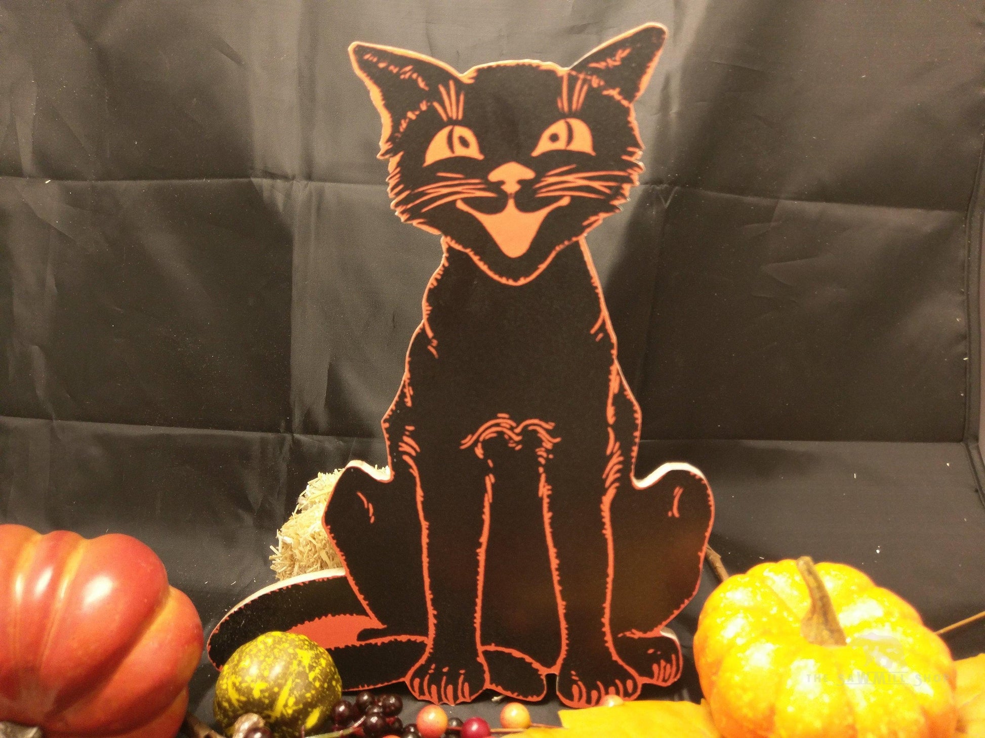 Retro Halloween Black and Orange Standing Cat Wood Cutout-The Sawmill Shop