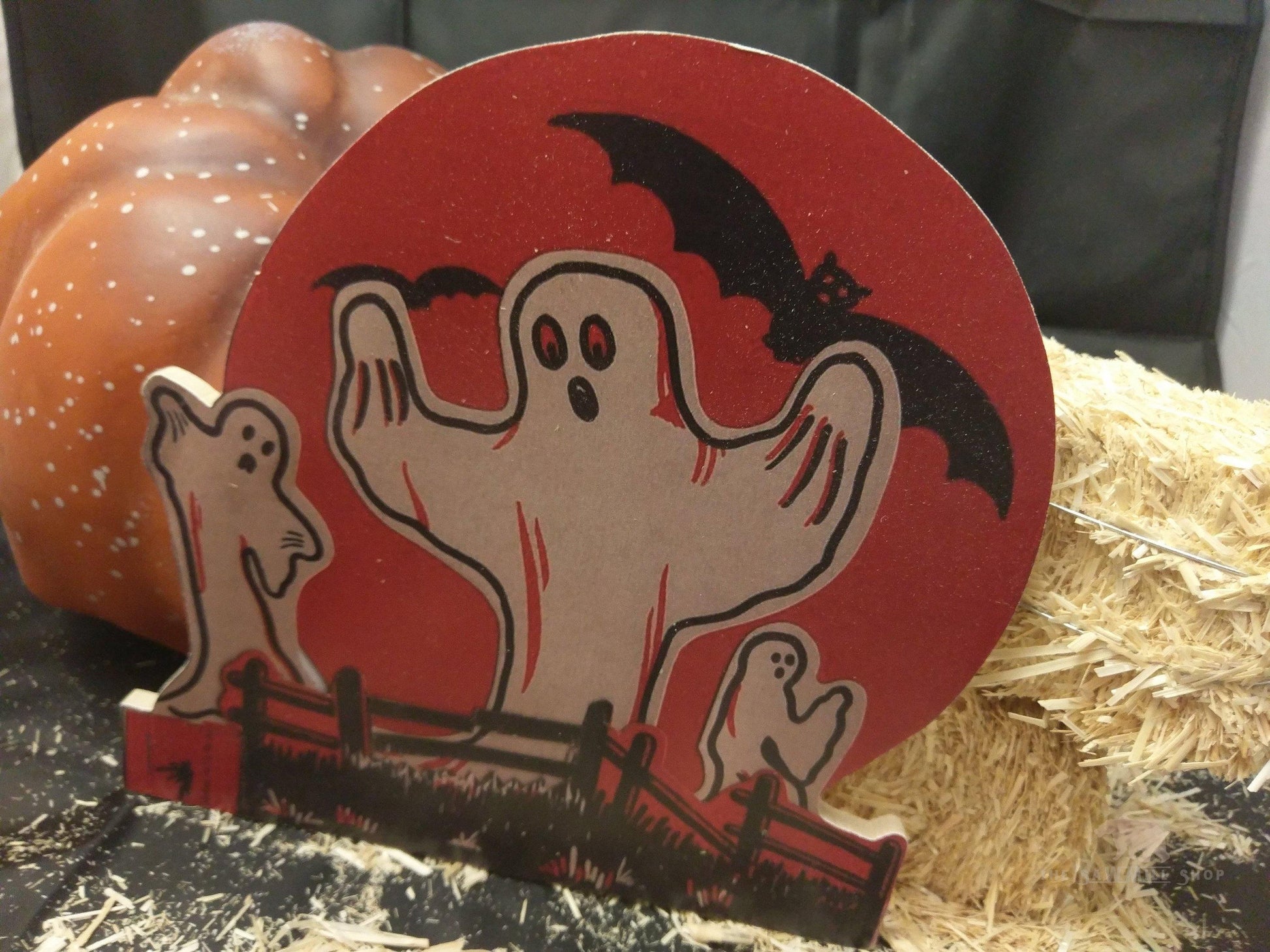 Retro Halloween Ghosts and Moon Artwork Wood Cutout-The Sawmill Shop