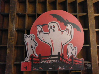 Retro Halloween Ghosts and Moon Artwork Wood Cutout-The Sawmill Shop