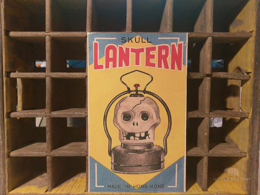 Retro Halloween Skull Lantern Artwork Wood Decor-The Sawmill Shop