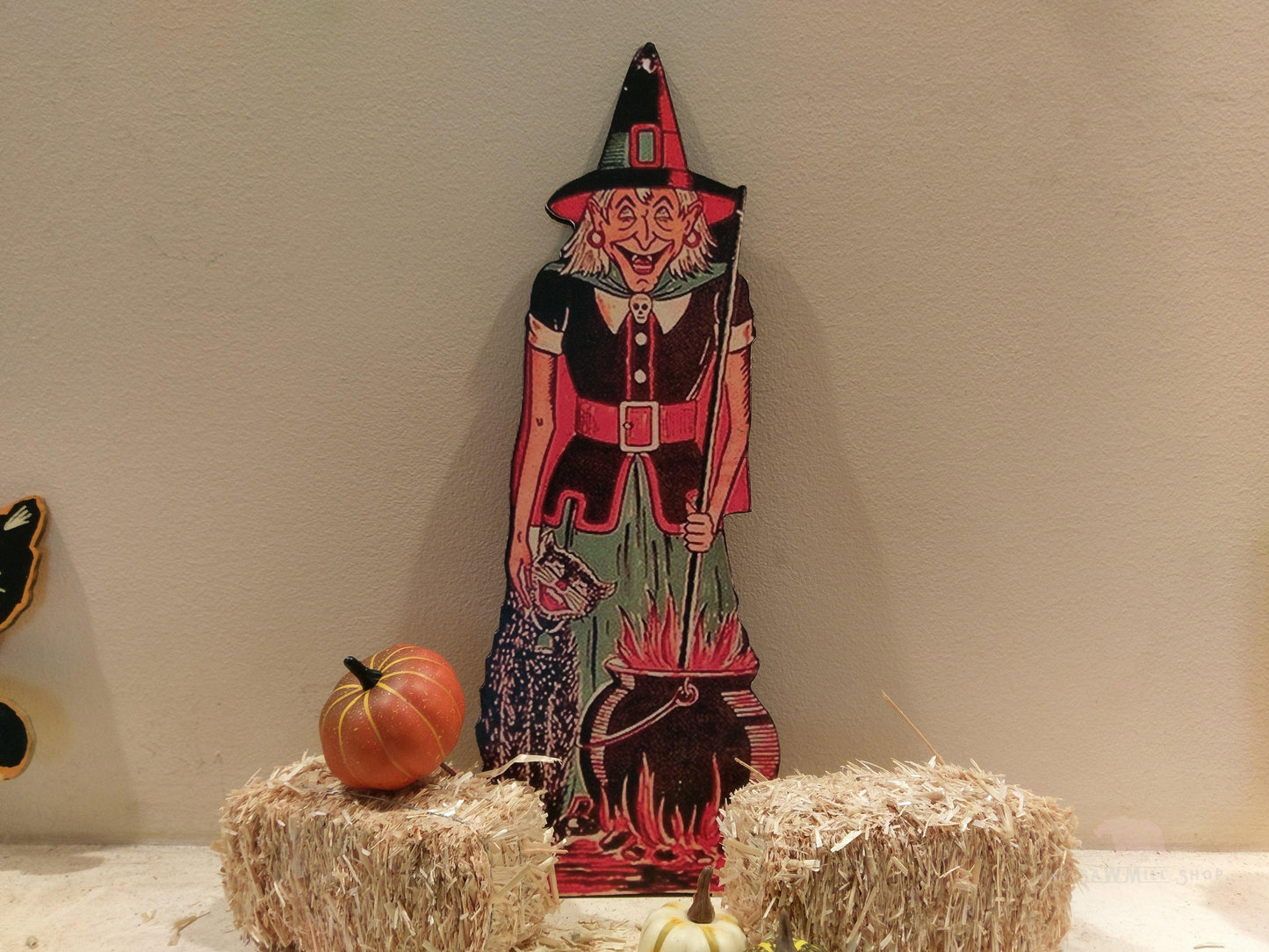 Retro Halloween Witch Artwork Wood Cutout-The Sawmill Shop