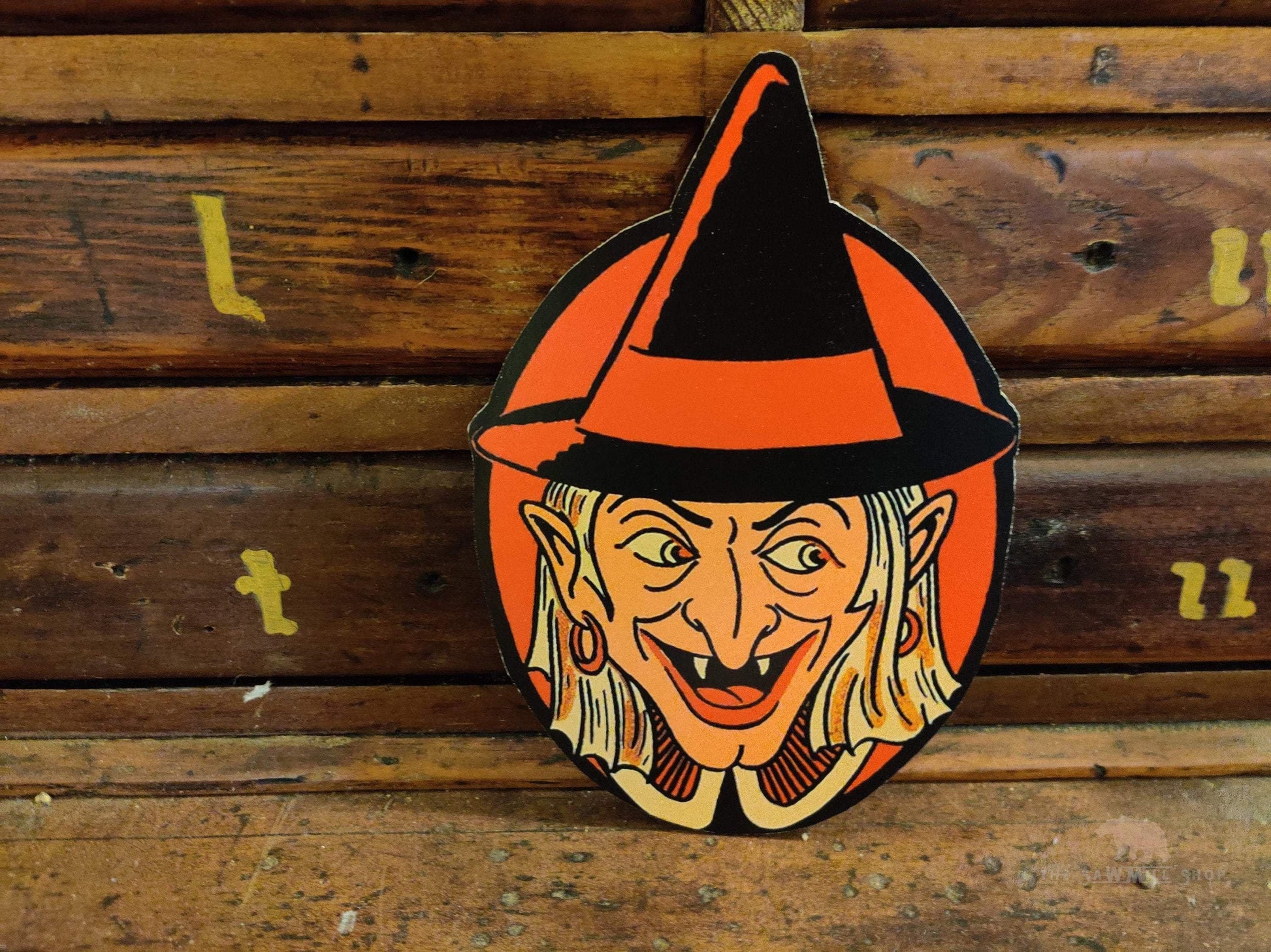 Retro Halloween Witch Oval Artwork Wood Cutout-The Sawmill Shop