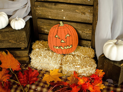 Retro Jack O Lantern Pumpkin with Yellow Eyes Vintage Artwork Wood Cutout-The Sawmill Shop