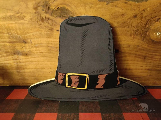 Retro Pilgrim Hat Thanksgiving Decor Wood Cutout-The Sawmill Shop