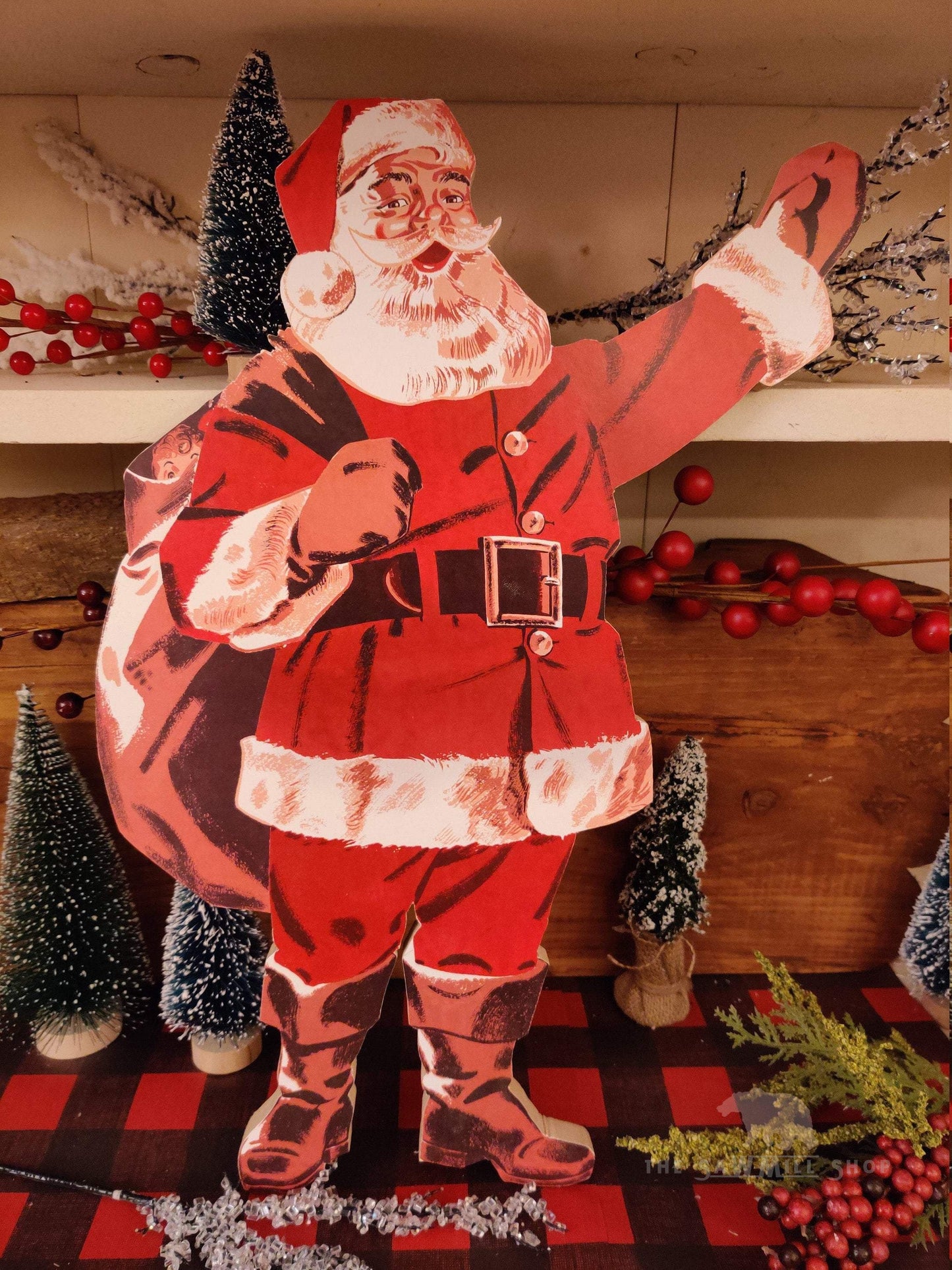 Retro Santa Claus Waving Wood Cutout-The Sawmill Shop
