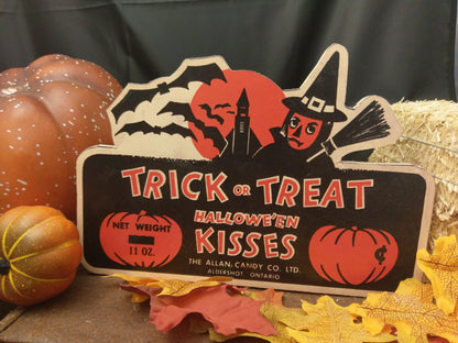 Retro Trick or Treat Halloween Kisses Artwork Wood Cutout-The Sawmill Shop