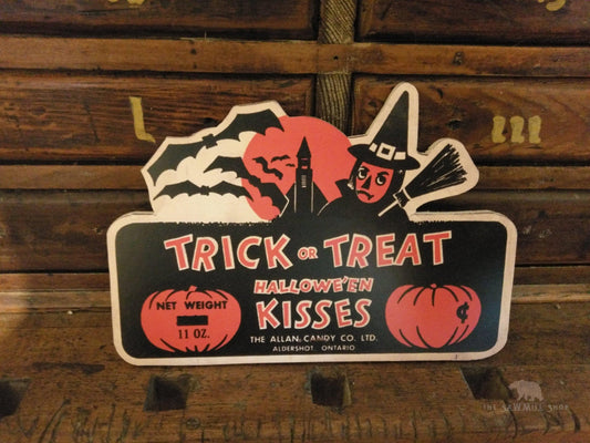Retro Trick or Treat Halloween Kisses Artwork Wood Cutout-The Sawmill Shop