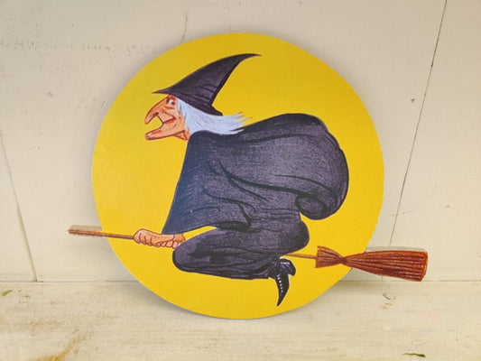 Retro Witch on Broom Moon Artwork Wood Cutout-The Sawmill Shop