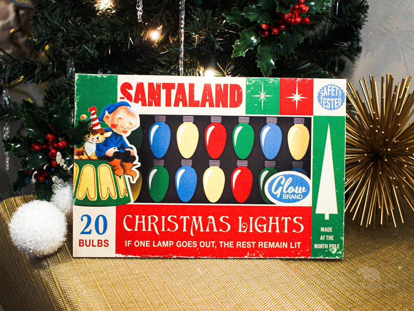 Santaland Christmas Lights Vintage Box Art Wood Cutout-The Sawmill Shop