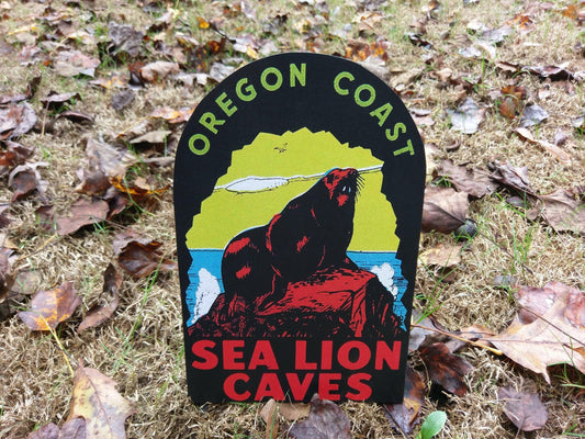 Sea Lion Caves Oregon Coast Vintage Artwork Wood Cutout-The Sawmill Shop