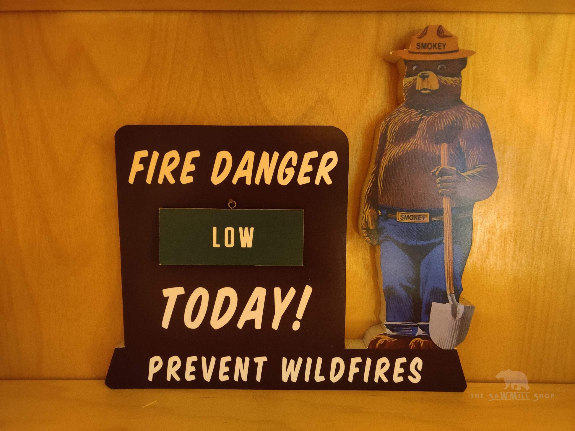 Smokey The Bear Fire Danger Warning Sign Interchangeable Levels Wood Cutout-The Sawmill Shop