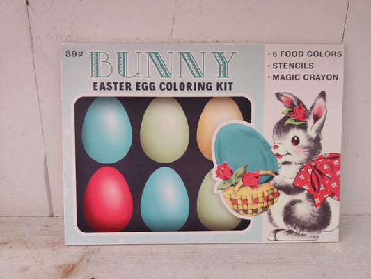 Vintage Bunny Easter Egg Coloring Kit Box Artwork Wood Cutout for Spring Decorating-The Sawmill Shop