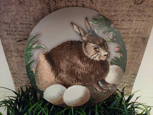 Vintage Easter Bunny Rabbit Circle Wood Cutout-The Sawmill Shop