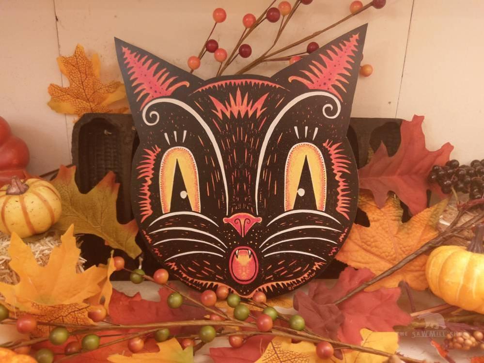 Vintage Johanna Parker Halloween Cat Artwork Wood Cutout-The Sawmill Shop