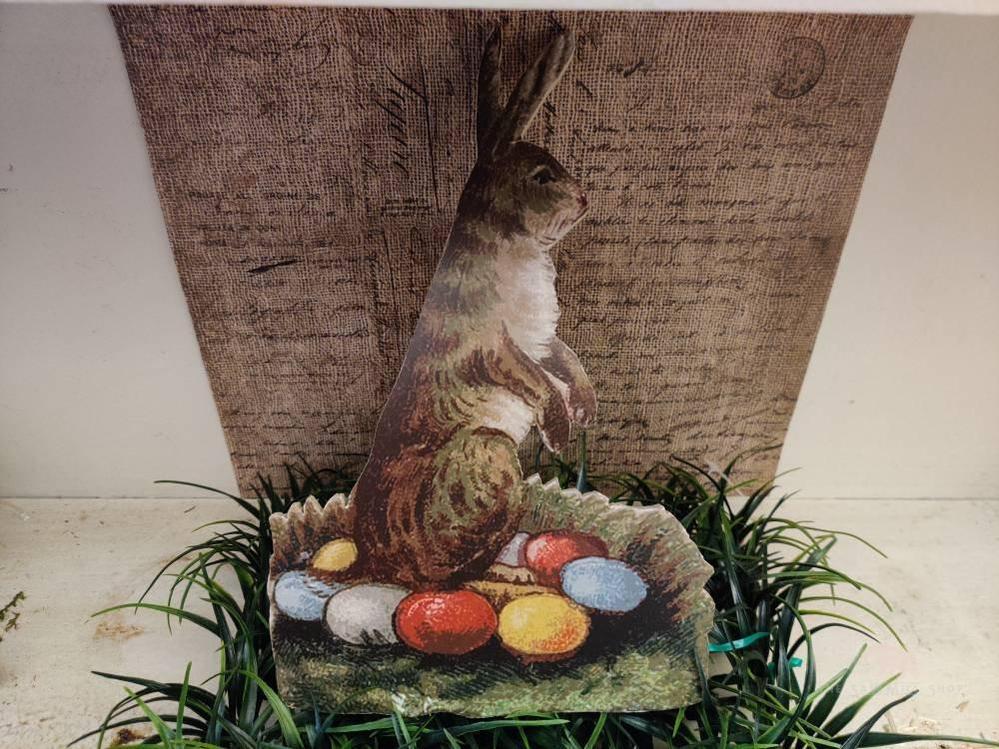 Vintage Standing Easter Bunny Rabbit with Eggs Wood Cutout-The Sawmill Shop