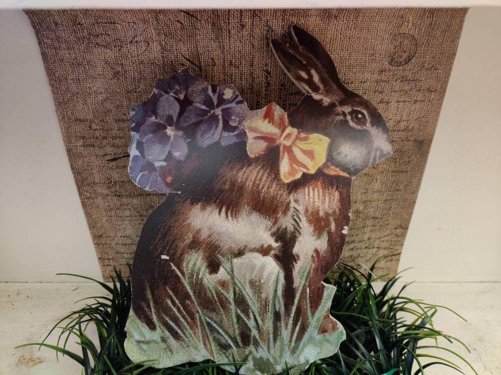 Vintage Standing Easter Bunny Rabbit with Flowers Wood Cutout-The Sawmill Shop